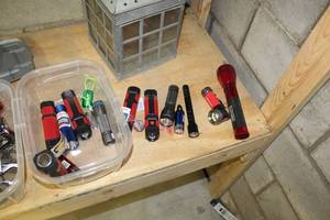 Lot of (Approximately 12) Flashlights (in plastic tub)