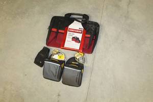 Lot of (5) Tool Bags and Pouches - Craftsman Tool Bag Combo 13 and 18, Single Pocket Pouch with Spill Guard (x2), Misc. Case (new)