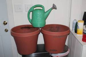 Lot of (3) Garden Accessories - Plant Pots (x2), Water Can (x1) 17Dx15H