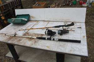 Lot of (2) Fishing RodReel  with Plastic Tackle Box
