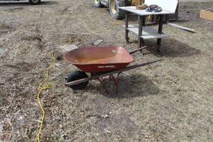 Steel Wheelbarrow with Wood Handles and Rubber Tire