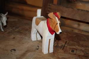 Hand Carved Wood Dog Statue 9Lx 2-12Wx9H