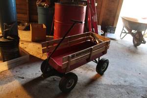 Northern Tool & Equipment Red Wagon with Wood Stake Sides and Large Rubber Tires