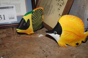 Lot of (2) Wood Yellow Tang Fish Dcor