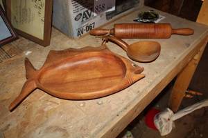 Large Wood Spoon, Large Fish Wood Bowl, Wood Rolling Pin