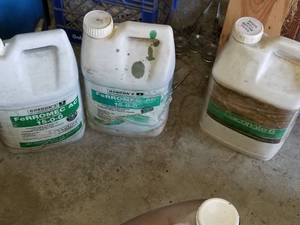 Lot of (3) Yard Chemicals - Gordons 15-0-0 Liquid Iron Fertilizer Plastic Bottle 2-12  Gallon  (x3), Weed Killer (x2) (in 3 bottles)
