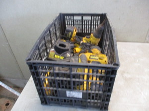 Box of Misc Dewalt Drills, batteries and chargers