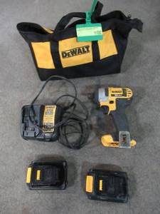 lot 45 image: Dewalt ATOMIC 20-Volt MAX Cordless Brushless Compact 14 in. Impact Driver, (2) 20-Volt 1.3Ah Batteries, Charger & Bag, DCF809C2 - Used.