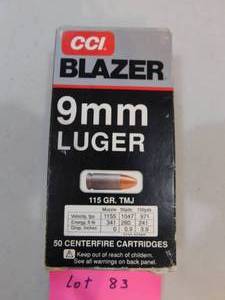 Full Box minus 5 - 9mm Luger Shells