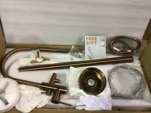 2-Handle 45.47 in. Freestanding Floor Mount Tub Faucet Bathtub Filler with Hand Shower in Brushed Bronze by AKDY Customer Returns See Pictures&nbsp