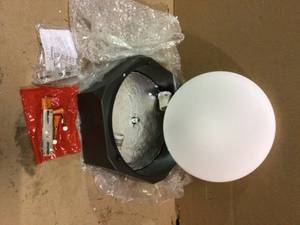 lot 65 image: Allan 16 in. 3-Light Old Bronze Flush Mount with Clear Prismatic Glass Shade Customer retturns See Pictures