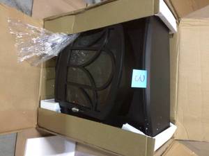 lot 3 image: 25 in. Freestanding Infrared Curved Front Panoramic Stove with Glass Front in Black by Muskoka Customer retturns See Pictures