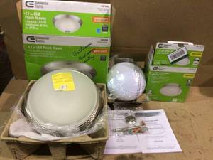 lot 27 image: 11 in. 60-Watt Equivalent Brushed Nickel Integrated LED Flush Mount with Frosted White Glass Shade Customer retturns See Pictures