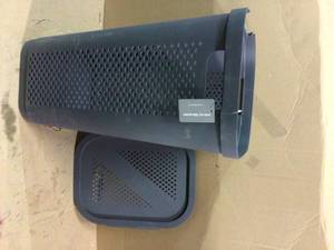 lot 39 image: 60 Liter Gray Perforated Plastic Dirty Clothes Storage Basket with Lid Customer retturns See Pictures
