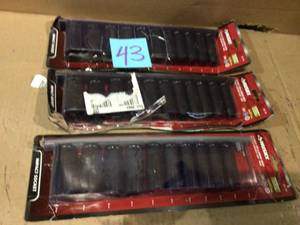 lot 43 image: Lot of 3- 12 in. Drive Deep SAE Impact Socket Set (11-Piece) by Husky not used See Pictures