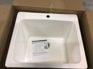 lot 93 image: Mont Blanc Wakefield Drop-in Natural Stone Composite 25 1-Hole Utility Single Bowl Kitchen Sink in White not used