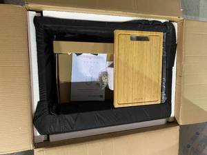 lot 105 image: All-in-One Drop-In Stainless Steel 30 in. 4-Hole Single Bowl Kitchen Workstation Sink with Faucet and Accessories by Glacier Bay  Customer Returns See Pictures