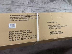 lot 110 image: Ready-to-Assemble 24-Gauge Steel Freestanding Garage Cabinet in Black (36 in. W x 72 in. H x 18 in. D) by Husky Customer Returns See Pictures