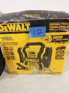 lot 12 image: DEWALT 1600 Peak Amp Portable Car Jump Starter with 120 PSI Digital Air Compressor and 500-Watt Inverter