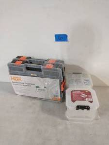 lot 6 image: HDX 15-Compartment Interlocking Small Parts Organizer in Black (2-Pack) AND HUSKY 4 PIECE ORGANIZER SET