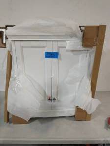 lot 30 image: HOME DECORATORS COLLECTION Haven 23.63 in. W x 27-12 in. H x 8 in. D Bathroom Storage Wall Cabinet in White