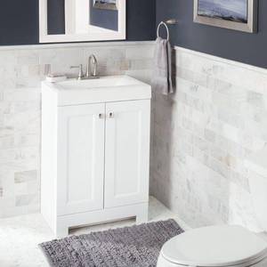 lot 34 image: GLACIER BAY 24.50 in. W Bath Vanity in White with Cultured Marble Vanity Top in White with White Basin