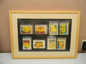 lot 52 image: FRAMED ORIGINAL WATER TRANSFER TRAVEL DECALS OF STATES COMPRISING ROUTE 66 - NICE UNIQUE PIECE - APPROX 26 BY 19 - SEE PICTURES