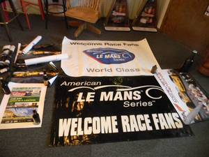 lot 56 image: 2 AMERICAN LeMANS SERIES TRACK BANNERS (1 AUTOGRAPHED BY CORVETTE DRIVERS) & MISC RACE POSTERS - SEE PICTURES