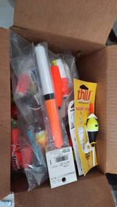 lot 518 image: Large Lot of Bobbers, Various Hooks, Fish Descaler, Hook Remover