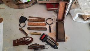 lot 520 image: Lot of Pocket Knives, Magnifying Glasses, Rulers & Sharpening Blocks