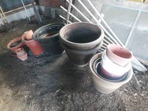 lot 607 image: Large Lot of Plastic and Ceramic Pots - Largest is 21 Diameter