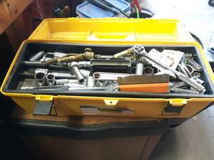 lot 641 image: Yellow Toolbox w Tools - Sockets, Wrenches and More