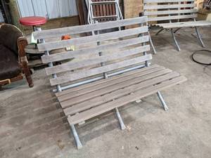 lot 180 image: Homemade Wood and Metal Bench - Comes apart in 2 Pieces