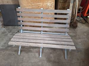 lot 181 image: Homemade Wood and Metal Bench - Comes apart in 2 Pieces