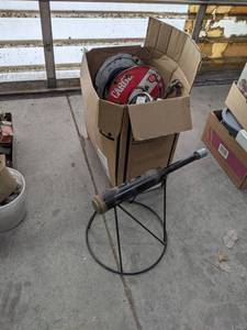 lot 248 image: Box of Wire on Spools and Unspooler Stand