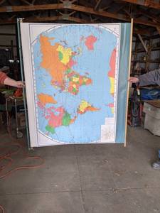 lot 408 image: Vintage School Pull Down World Map - Measures about 68 Across