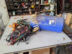 lot 266 image: Portable Air Tank (7 Gallon) and Large Lot of Assorted Straps