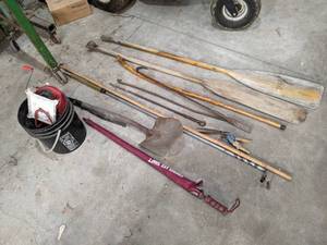 lot 287 image: Lot of Oars, Walking Stick, Shovel, Seeder and More