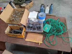 lot 292 image: Kerr Mason Jars, Vintage Iron in Original Box, Respirator and More