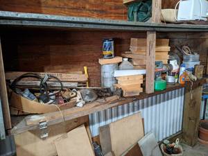 lot 382 image: Shelf Lot of Garage Items - Traps, Hardware and More