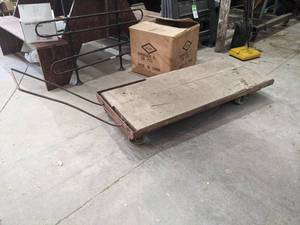 lot 386 image: Vintage Steel and Wood Rolling Cart w Pull Handle