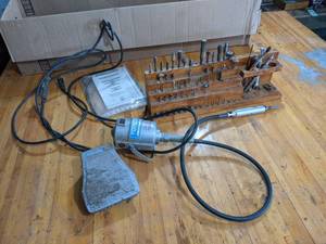 lot 460 image: Foredom Series S Flexible Shaft Hanging Grinder, Polisher and More w Lots of Bits and Foot Control Pedal