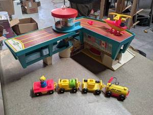 lot 480 image: Vintage Fisher Price Airport w Helicopter and More