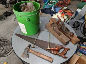 lot 544 image: Lot of Antique Block Planes, Coping Saw, Hatchet and More