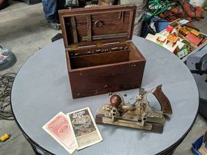 lot 547 image: Stanley #45 Wood Plane in Wood Case w Accessories