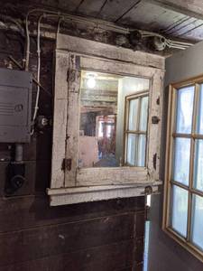 lot 590 image: Antique Medicine Cabinet on Wall w Toothbrush Holder
