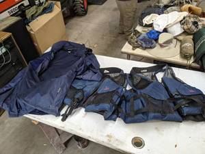 lot 627 image: Lot of (2) Cabelas Life Jackets (Size Adult L, Adult XXL), Helly Hansen Raingear (Size XXL)