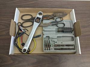 lot 122 image: Craftsman 12 Adjustable Wrench, Tin Snips and More