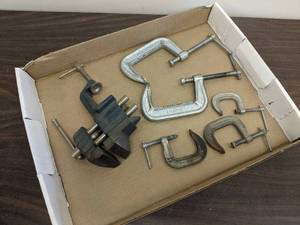 lot 123 image: Small Vice and Assorted C-Clamps