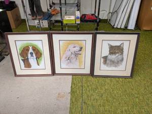 lot 159 image: (3) Cat & Dog Prints in Frames